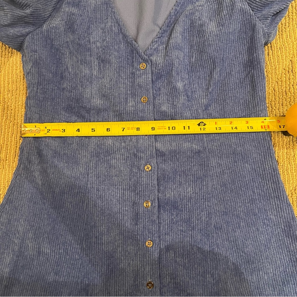 Day+Moon Sweetheart Blue Corduroy Button up Mini  Dress Size Medium - Picture 14 of 15